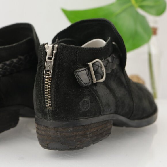 Born Womens Sylvia Boot Size 7.5 Black Suede Distressed Braided Strap Bootie - Picture 3 of 12